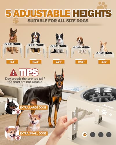 Adjustable Elevated Dog Bowls with Slow Feeder