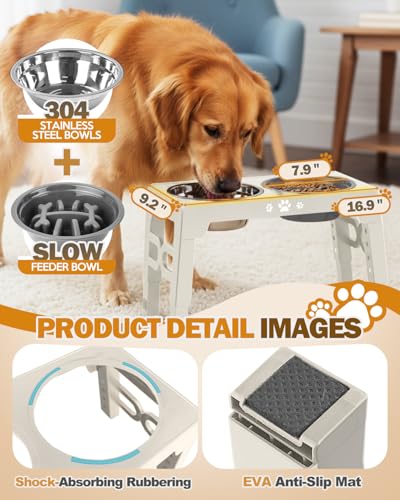 Adjustable Elevated Dog Bowls with Slow Feeder