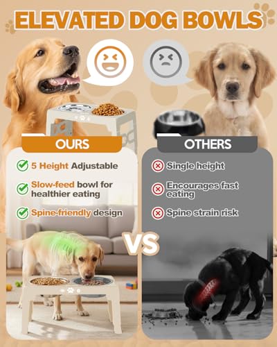 Adjustable Elevated Dog Bowls with Slow Feeder