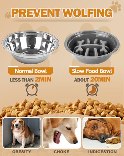 Adjustable Elevated Dog Bowls with Slow Feeder