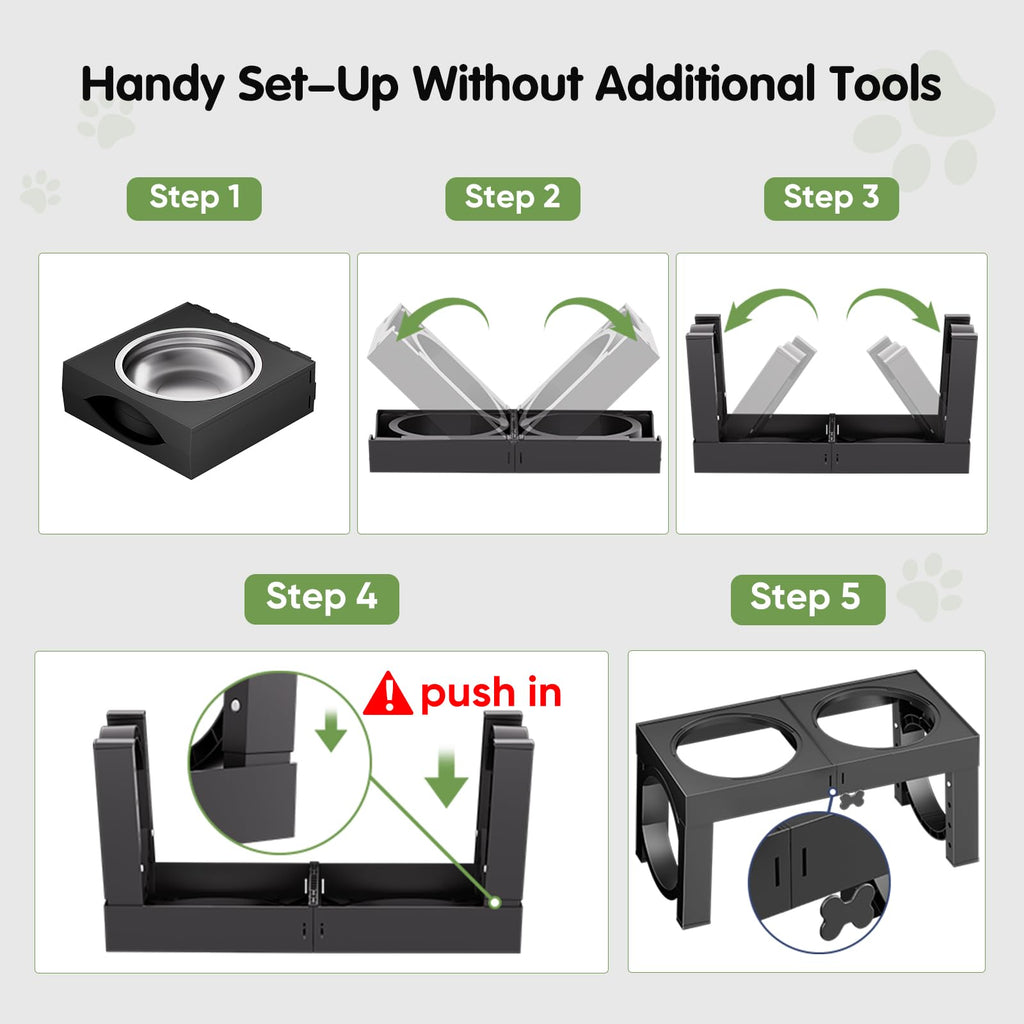 Adjustable Elevated Dog Bowls with Stainless Steel Bowls