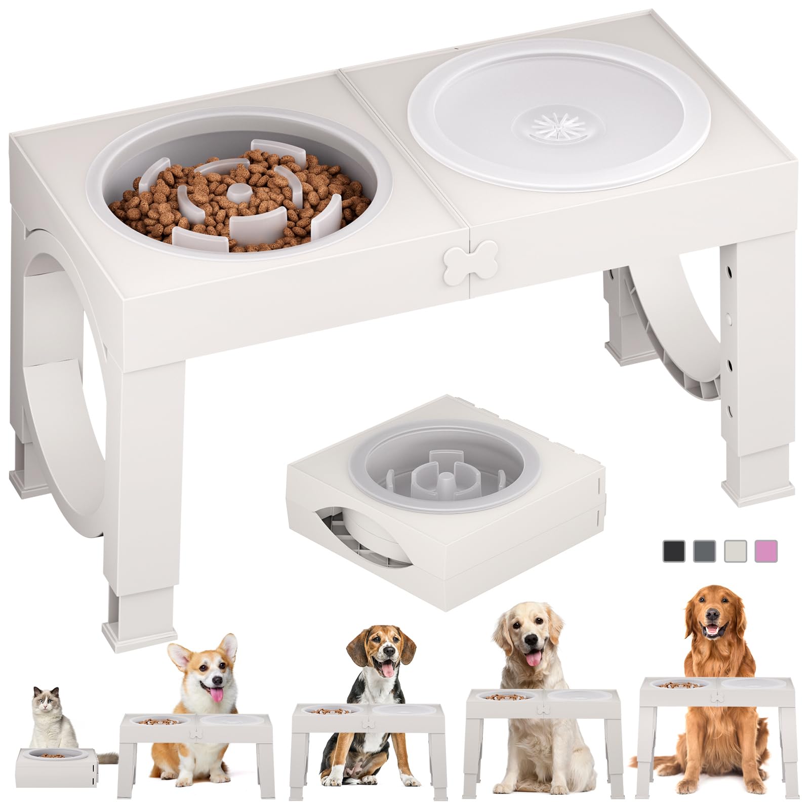 Adjustable Elevated Dog Bowls with Stainless Steel Bowls