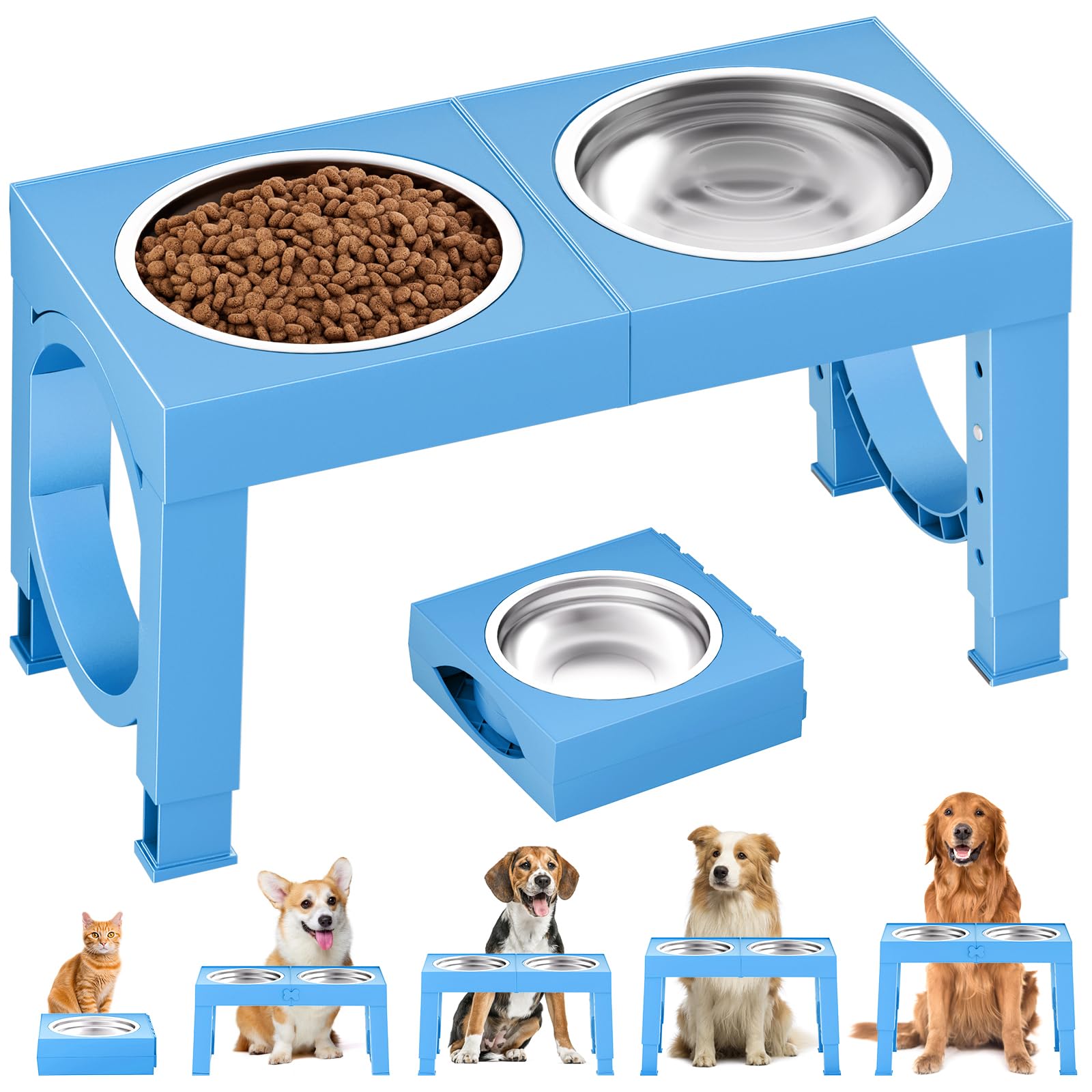 Adjustable Elevated Dog Bowls with Stainless Steel Bowls