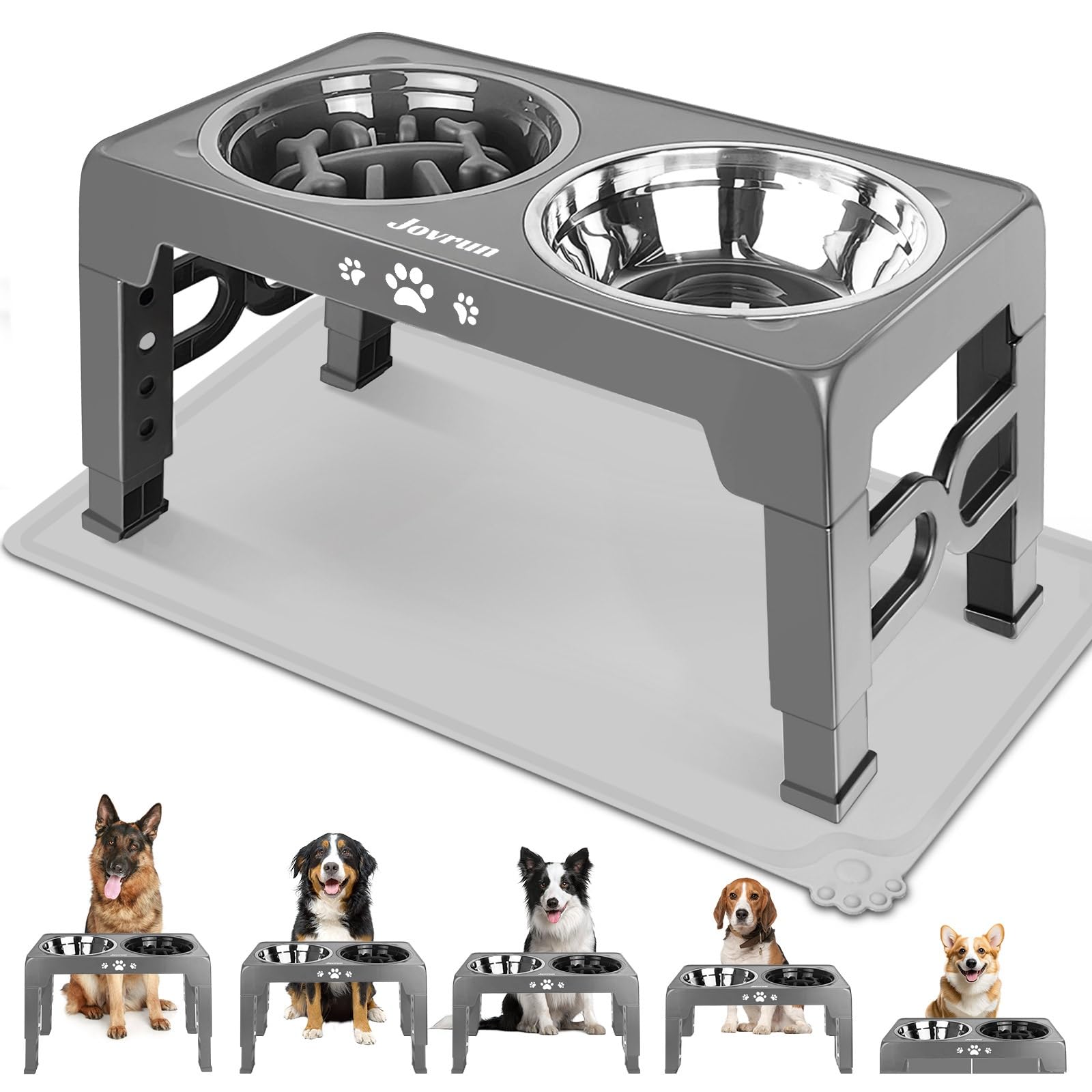 Adjustable Elevated Dog Bowls with Slow Feeder