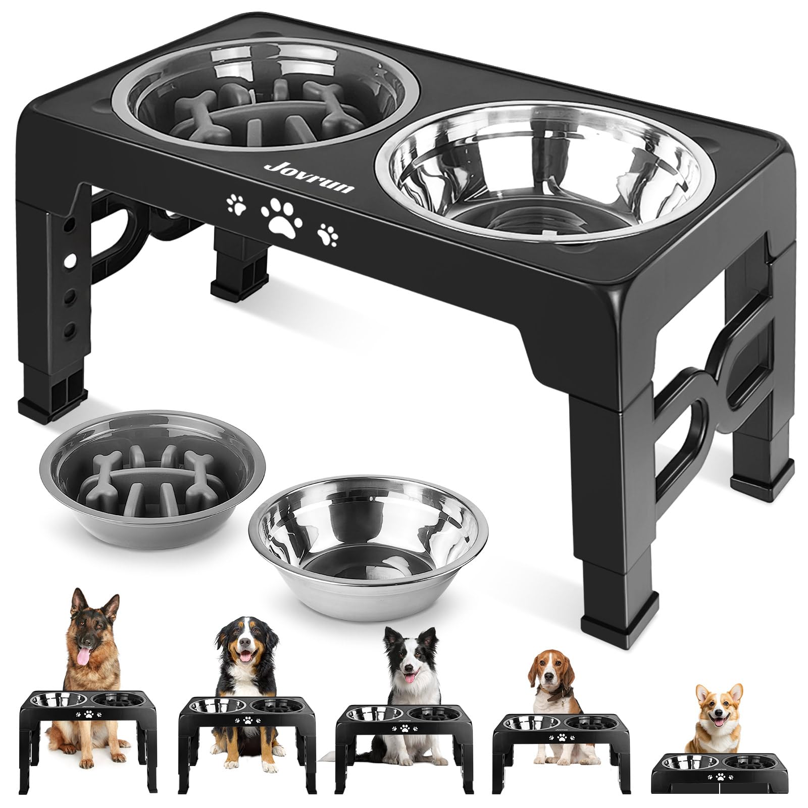 Adjustable Elevated Dog Bowls with Slow Feeder