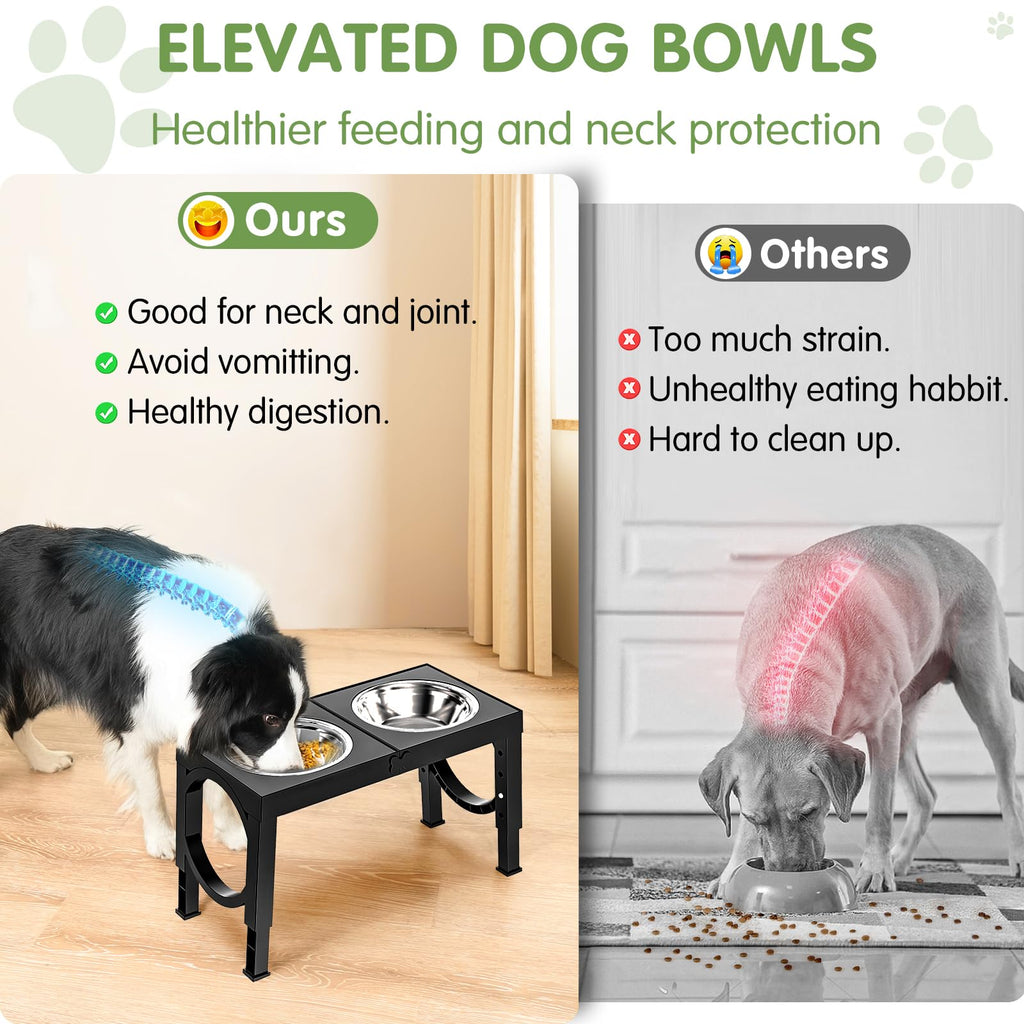 Adjustable Elevated Dog Bowls with Stainless Steel Bowls