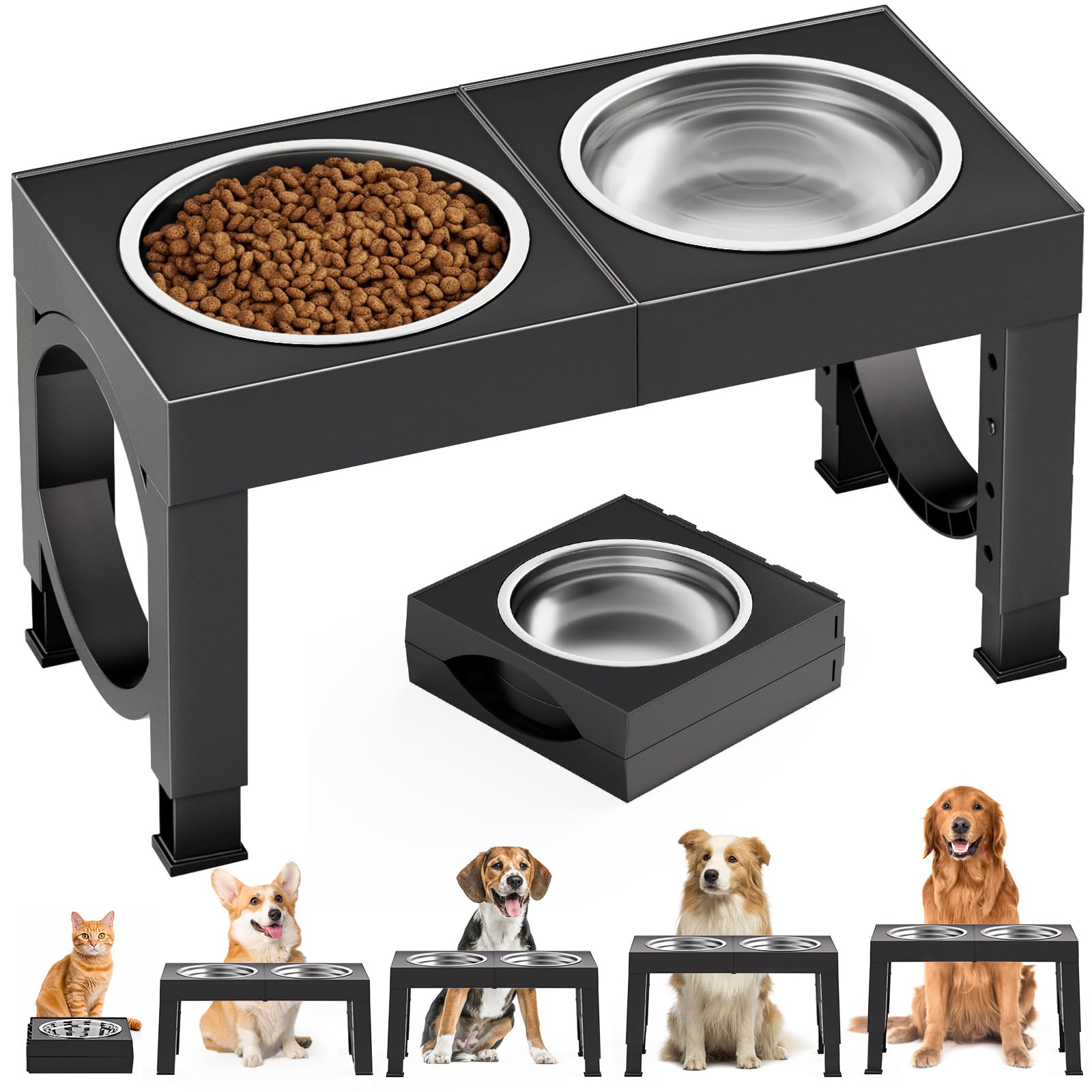 Adjustable Elevated Dog Bowls with Stainless Steel Bowls