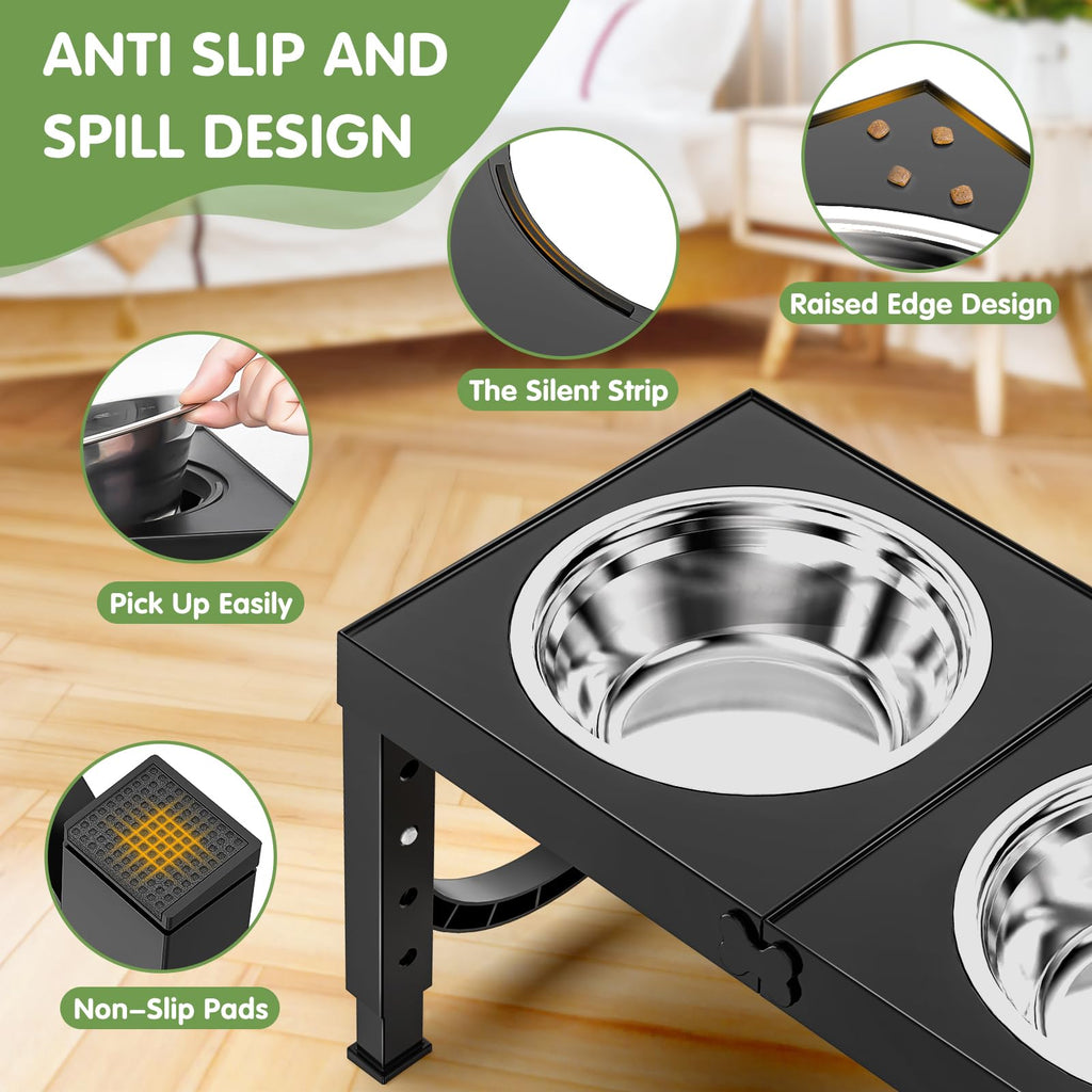 Adjustable Elevated Dog Bowls with Stainless Steel Bowls