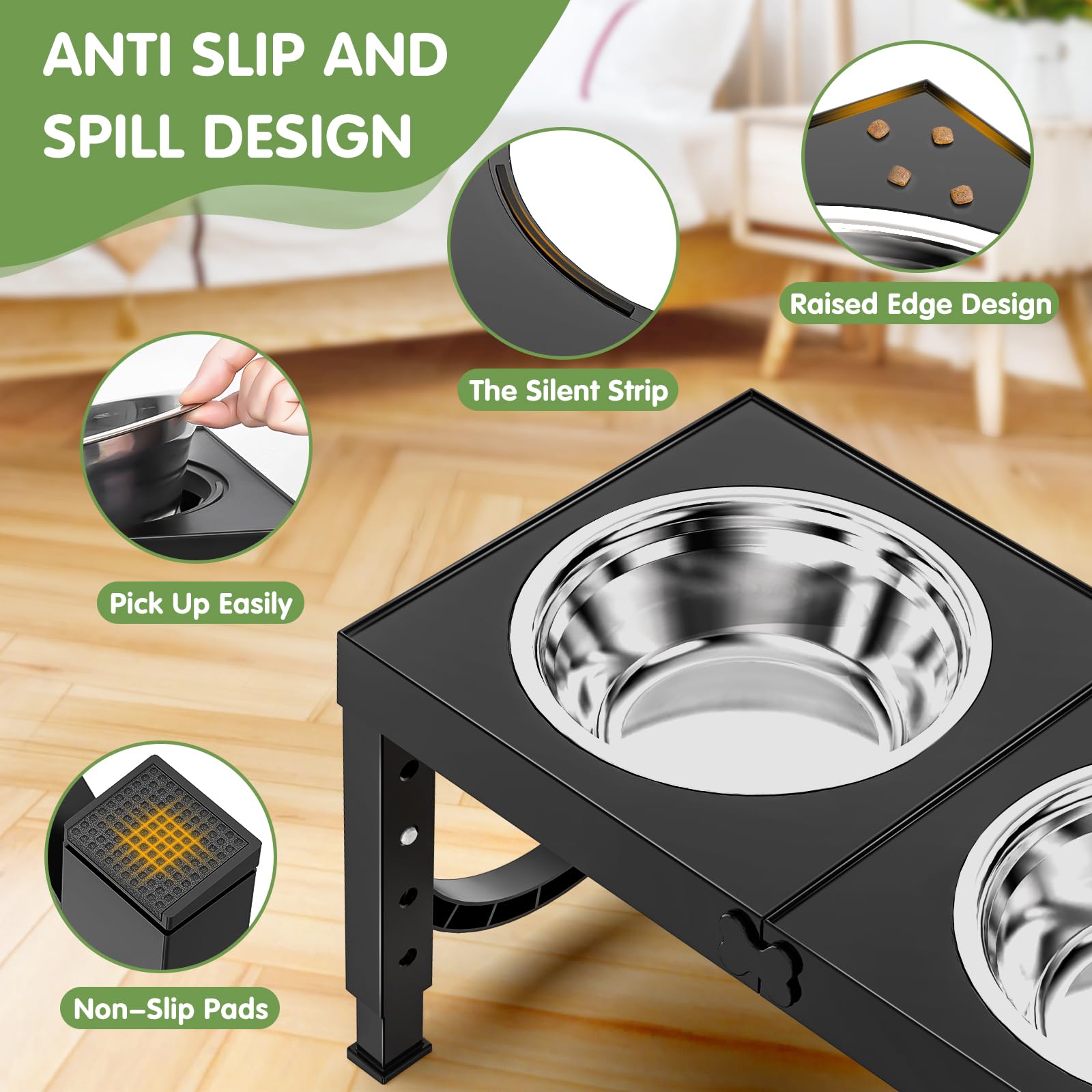 Adjustable Elevated Dog Bowls with Stainless Steel Bowls
