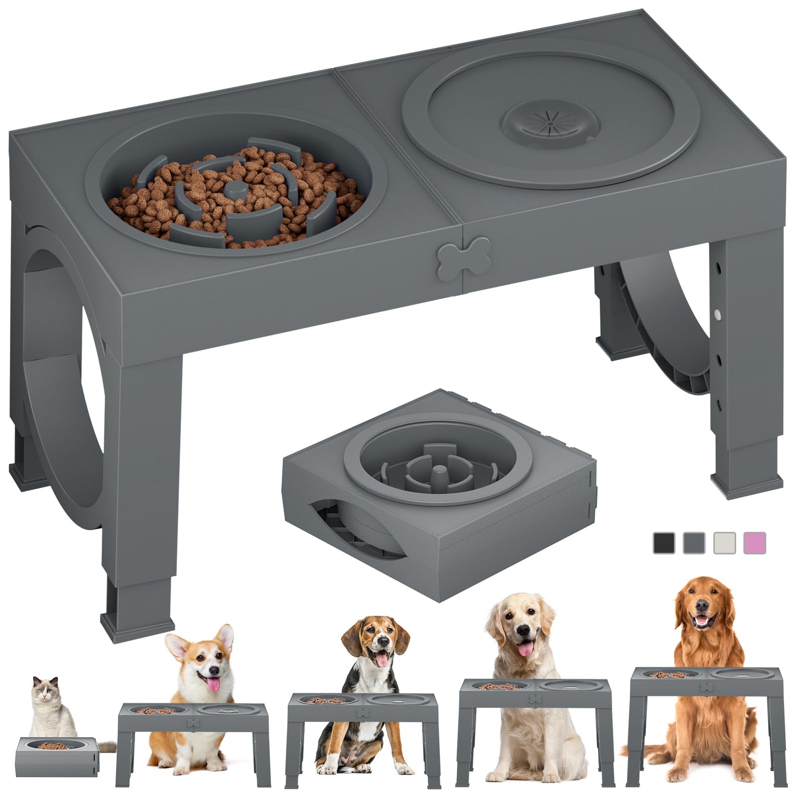 Adjustable Elevated Dog Bowls with Stainless Steel Bowls