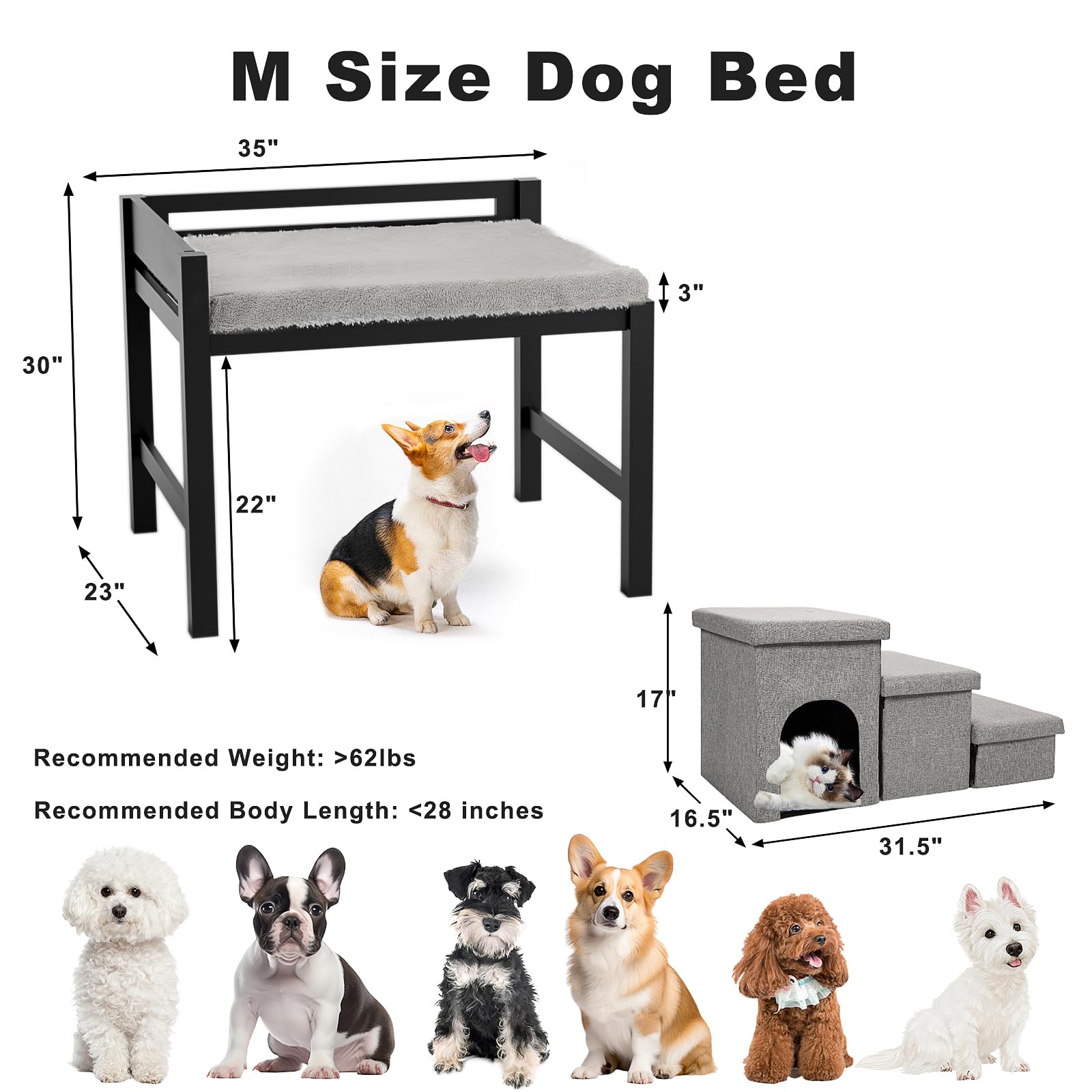 Bedside Dog Bed with Mattress -Parent
