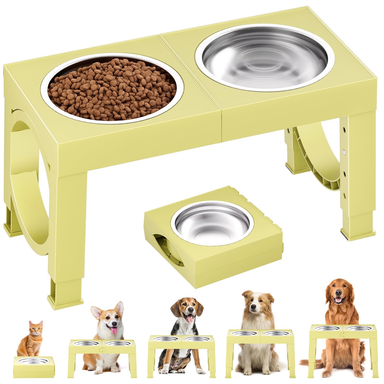 Adjustable Elevated Dog Bowls with Stainless Steel Bowls