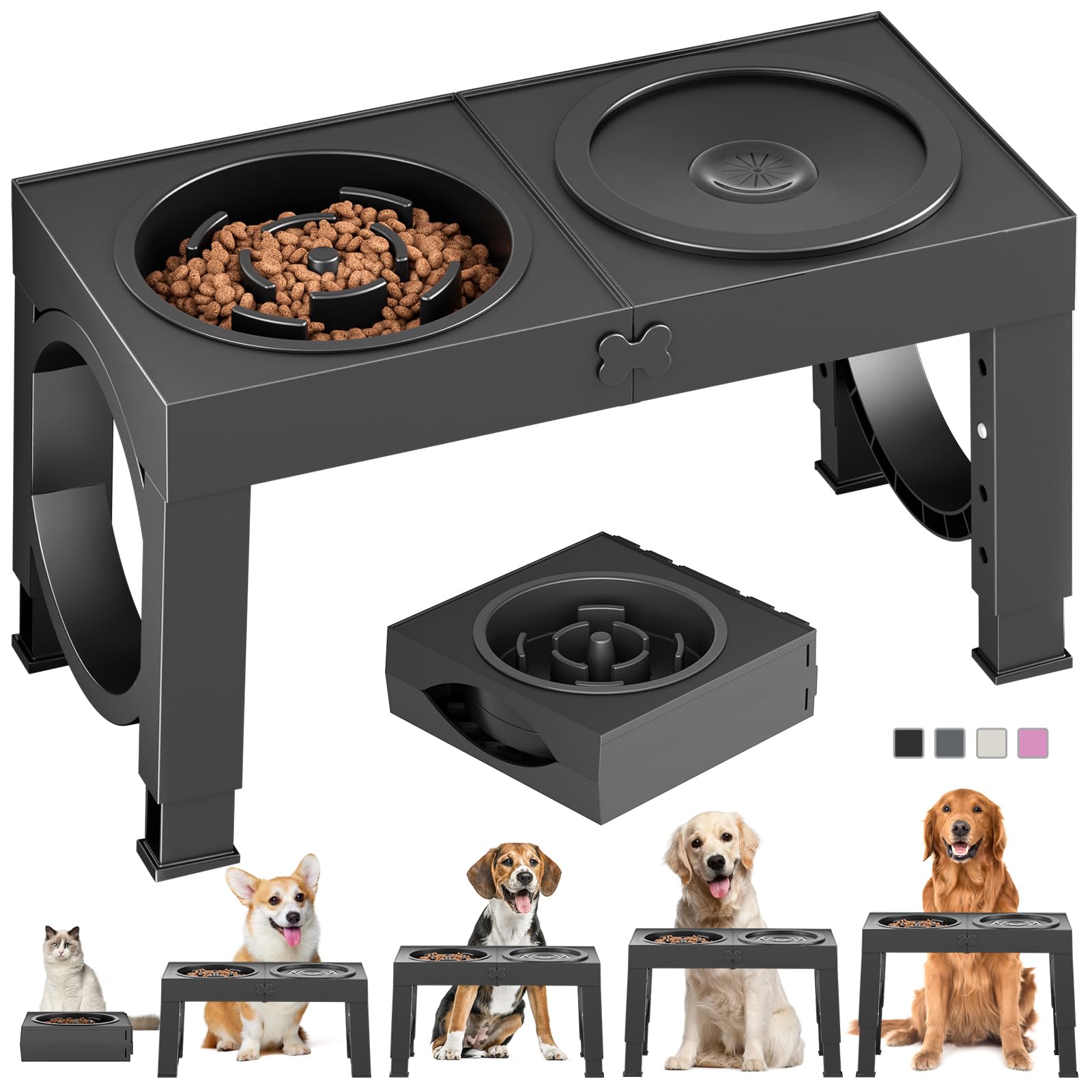Adjustable Elevated Dog Bowls with Stainless Steel Bowls