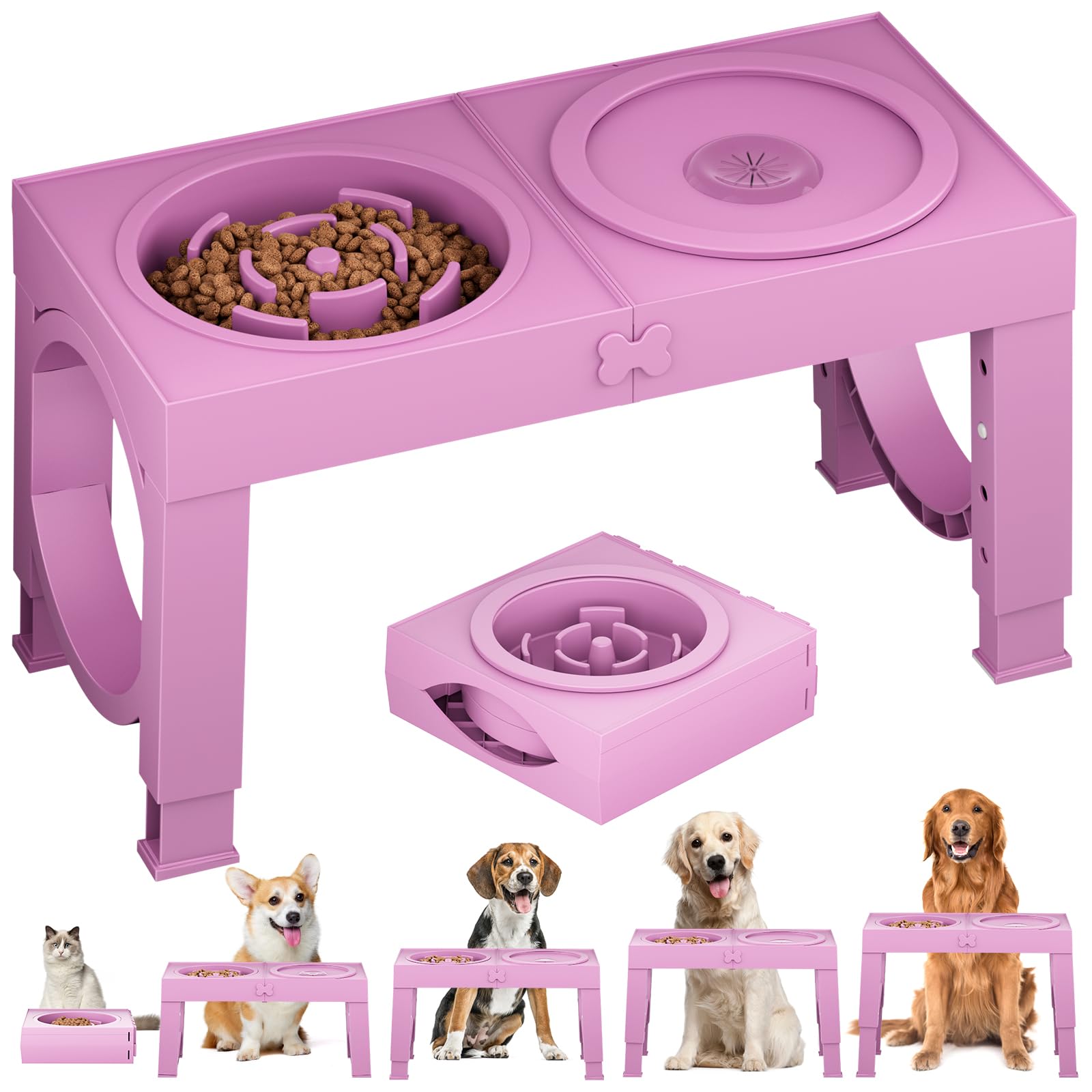 Adjustable Elevated Dog Bowls with Stainless Steel Bowls
