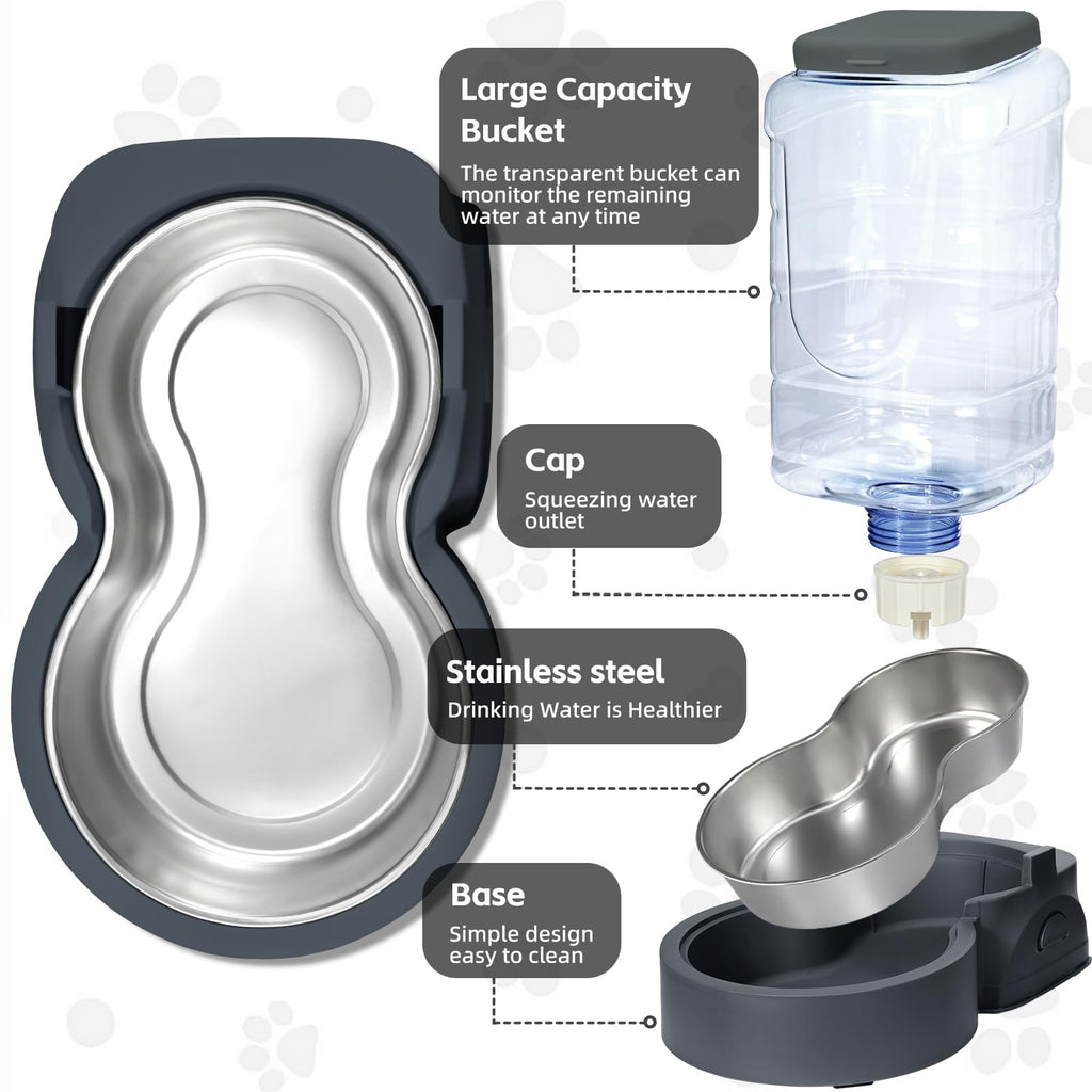 Portable Pet Feeder & Water Dispenser Set 1 Gallon x2