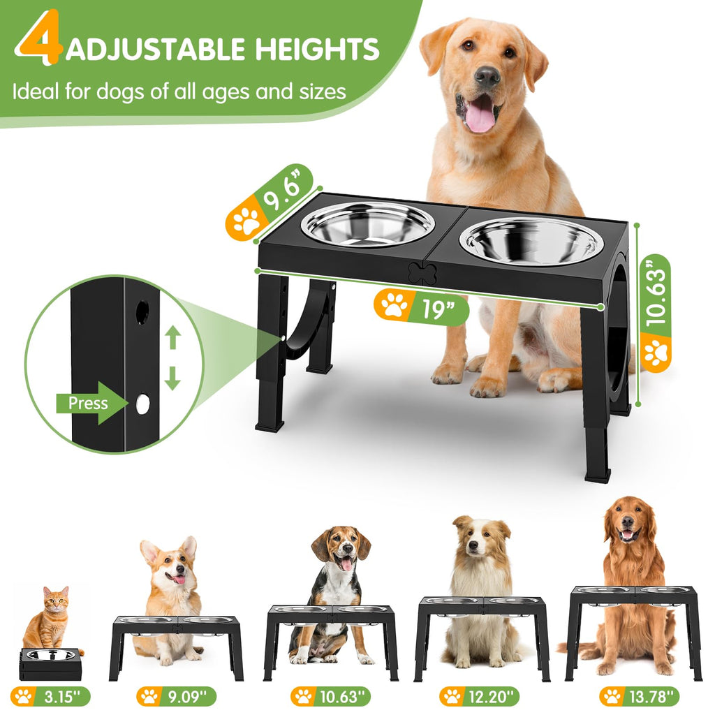 Adjustable Elevated Dog Bowls with Stainless Steel Bowls