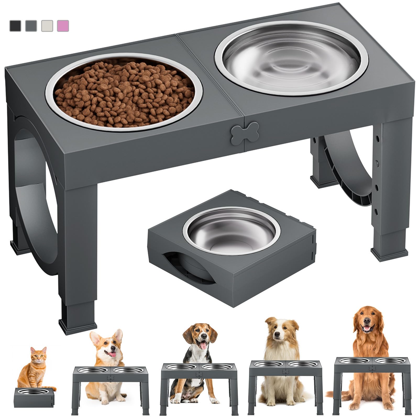 Adjustable Elevated Dog Bowls with Stainless Steel Bowls