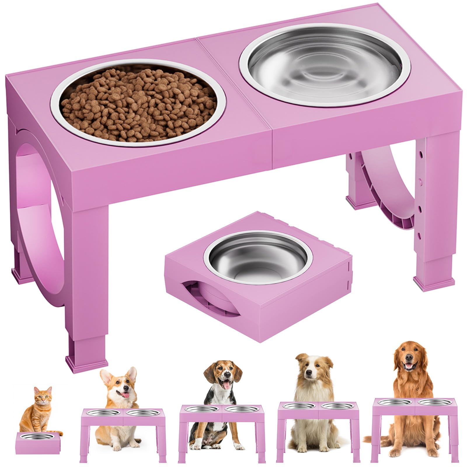 Adjustable Elevated Dog Bowls with Stainless Steel Bowls