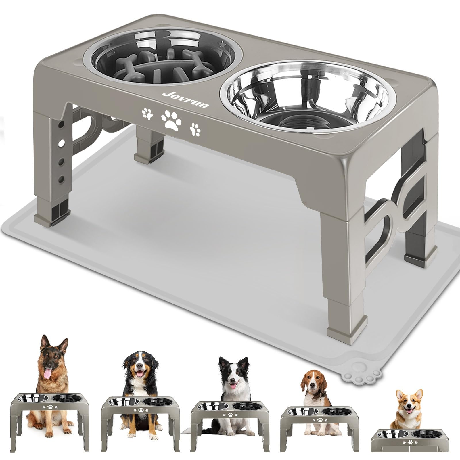 Adjustable Elevated Dog Bowls with Slow Feeder