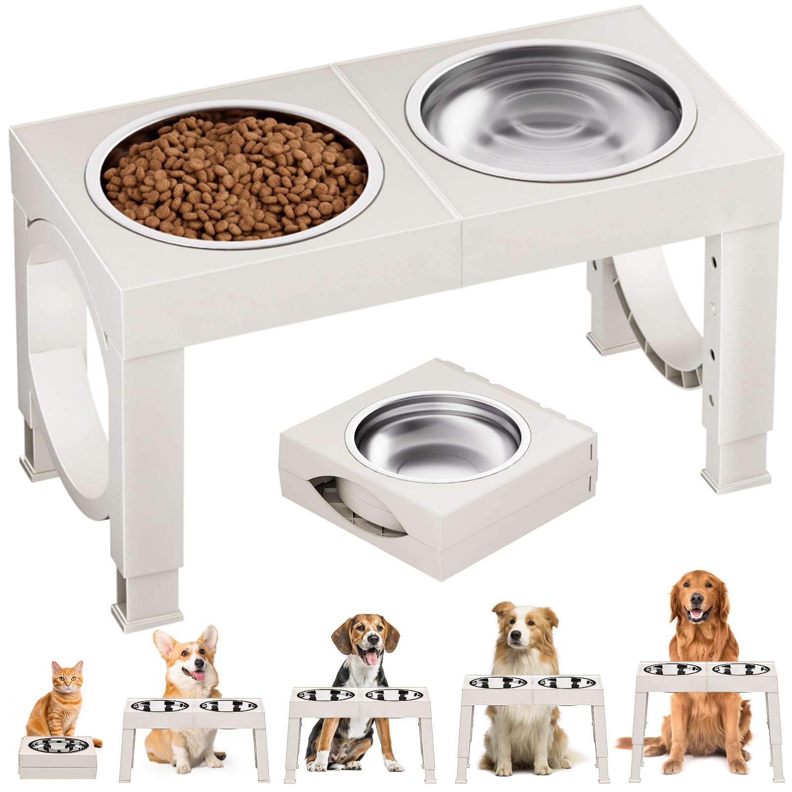 Adjustable Elevated Dog Bowls with Stainless Steel Bowls