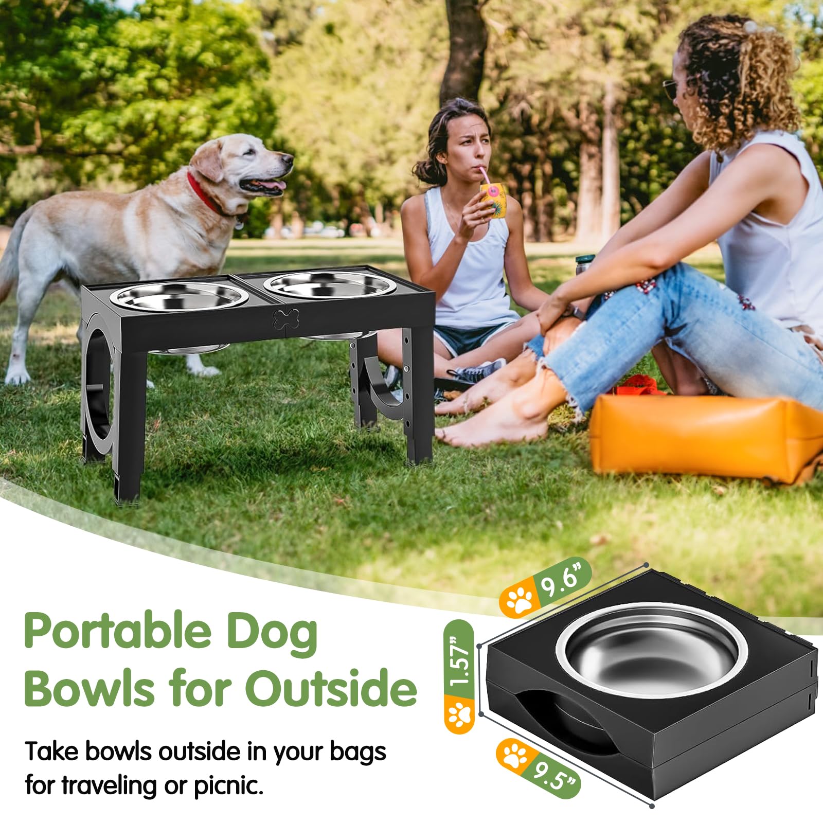 Adjustable Elevated Dog Bowls with Stainless Steel Bowls